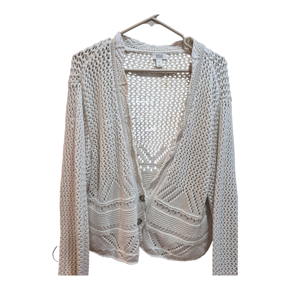 a.n.a Cream Open-Knit Women's Cardigan Crop Length Size Xl Boho Cottagecore